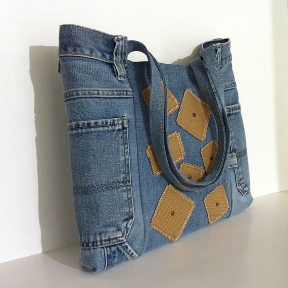 Recycled jean tote bag Vegan denim handbag Eco friendly