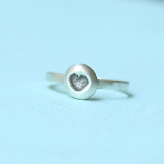 MINI HEART stacking ring eco-friendly silver. Handcrafted by