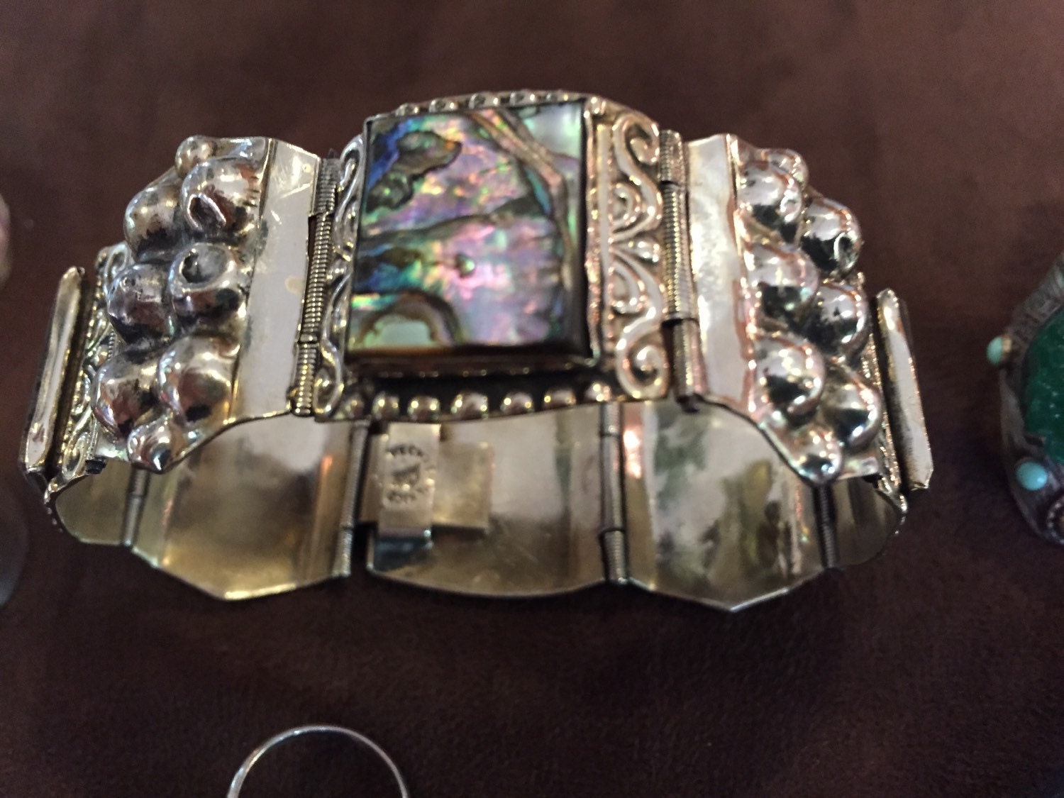 Handmade Silver snd Abalone Mexican bracelet. stamped Haute Juice