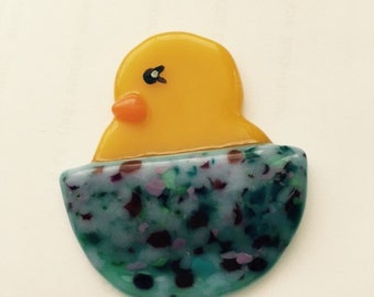 Fused Glass Chick-n-Egg Brooch Pin