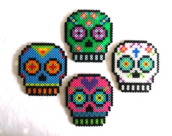 Sugar Skull Magnets Day of the Dead Decor Dia de los Muertos Calavera Perler Beads