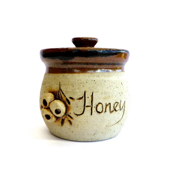Vintage Pottery Honey Pot by Strutt Pottery Gumnuts by eclecticmoi