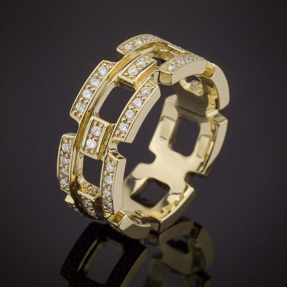 Diamond Gold Link Ring 14K Wedding Band by spexton on Etsy