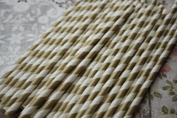 50 Gold Stripe Party Straws, Paper straws Il_570xn