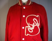 Vintage 60s Letterman jacket, red wool coat,Varsity jacket S gymnast,medium