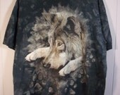 Vintage 90s wolf tee shirt / dye t shirt  / mens Oversized / black XL