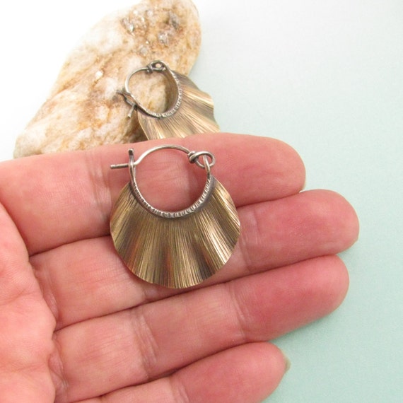 Small Bronze Hoop Earrings Red Brass Earrings Ruffle by Mocahete