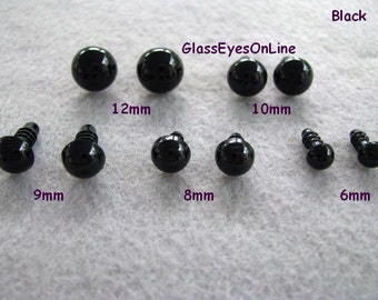 12 PAIR 5mm or 6mm or 7mm or 8mm or 9mm or 9.5mm or 10mm or 12mm or 13mm BLACK Safety Eyes, Teddy Bear, Doll, Sew, Crochet, Knit ( PE-1 )