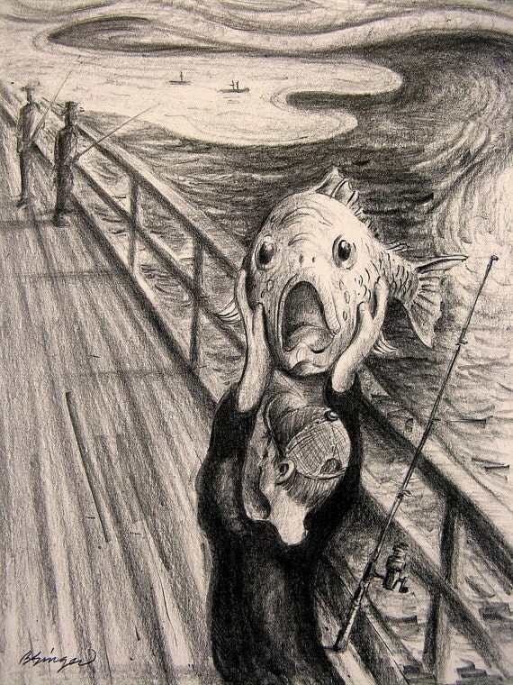 The SCREAM Funny Fish Pencil Parody Edvard Munch Drawing Art