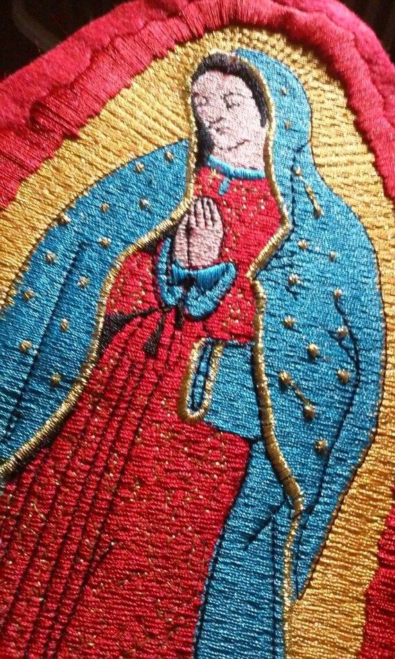 12 inch x 6 inch XLVirgen de Guadalupe iron on patch mexican folkart