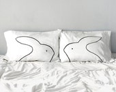 Best Bunnies pillow cases Set :couples gift, Valentine's Day gift, modern pillow cases, cotton anniversary gift, kids room, rabbit lover