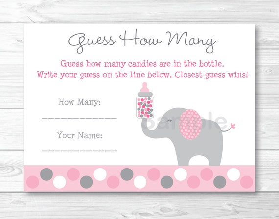 192 New baby shower game guess how many 394 Pink Elephant Guess How Many Baby Shower Game INSTANT DOWNLOAD by   