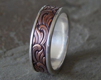 PAISLEY Silver & Copper // Men's Wedding Ring // Women's Wedding Ring // Men's Wedding Band // Women's Wedding Band // Unique Wedding Band