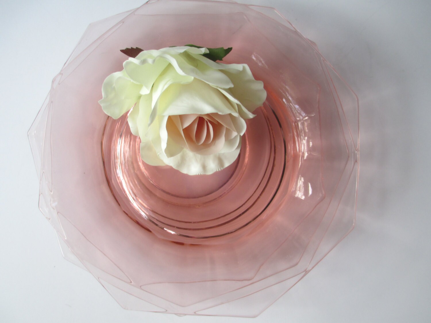 Vintage Pink Depression Glass Hexagon Salad Plates Set of Four