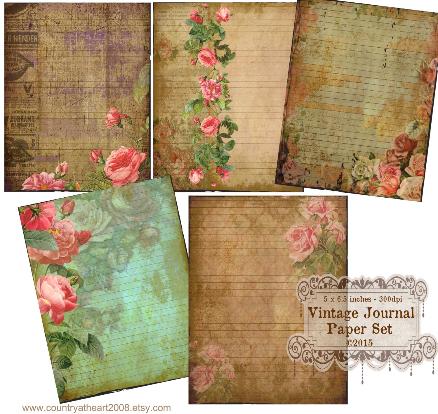 Instant Download Vintage Journal Paper Set Printable