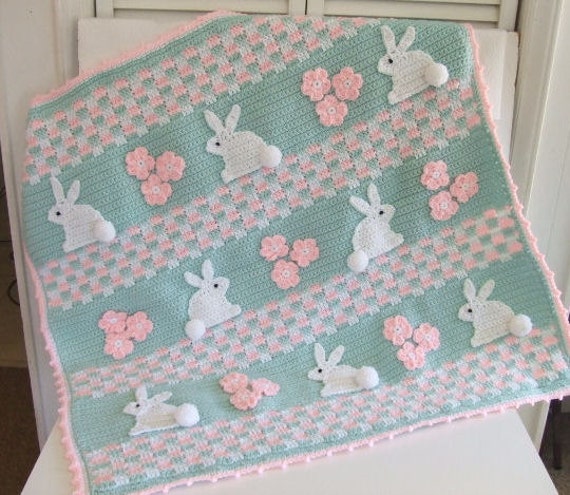 crochet blanket baby rabbit pattern Blanket PATTERN Bunny Baby CV121 Blanket CROCHET Baby