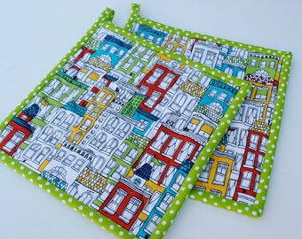 Uptown Potholders, Quilted Potholders, Fabric Potholders, Set of 2, Quilted Hotpads, Pot Holder