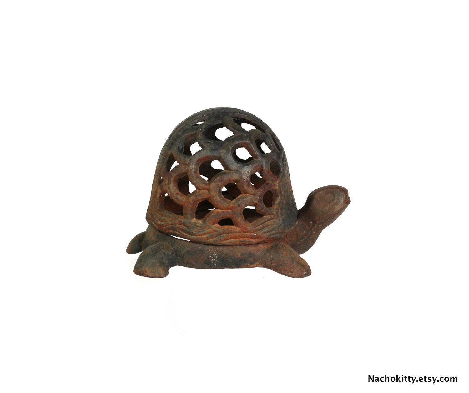 1950s Garden Turtle Candle Lamp Cast Iron Vintage by BarnOwlGoods