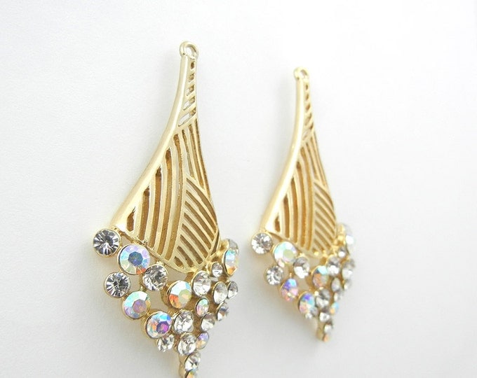 Gold-tone Abstract Diamond-shape Drop Charms with Rhinestones