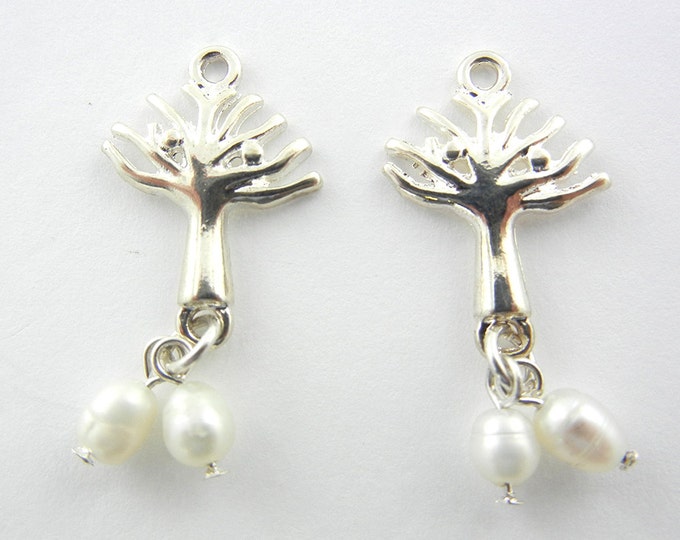 Pair of Silver-tone Tree with Pearl Drop Charms