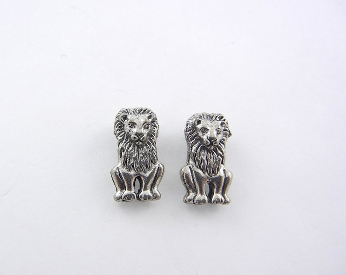 Pair of Silver-tone Pewter Sitting Lion Beads