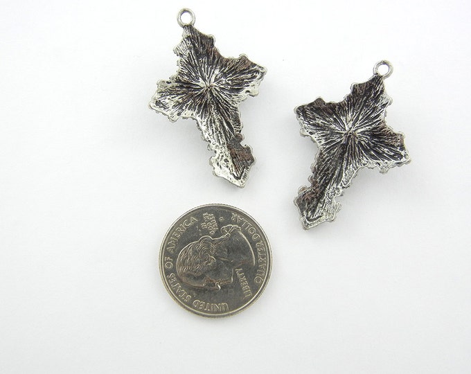 Pair of Antique Silver-tone Textured Rhinestone Cross Charms