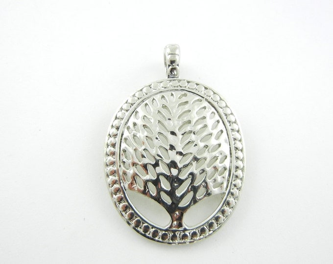 Bright Silver-tone Oval Tree of Life Pendant