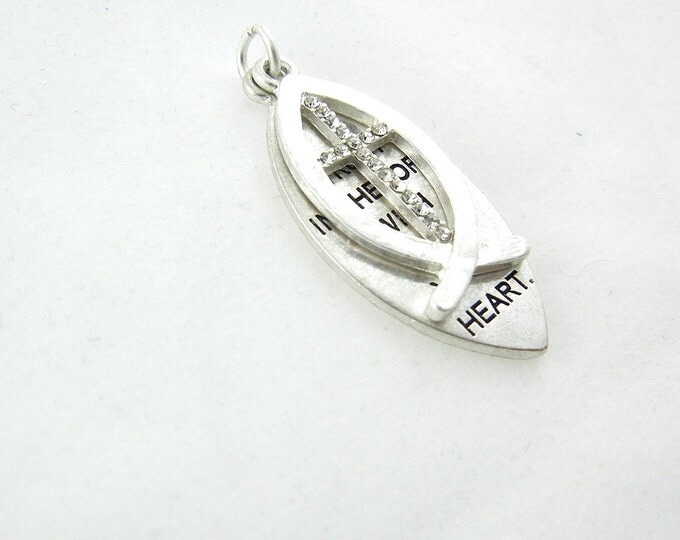 Silver-tone Religious Inscription Fish Symbol Pendant