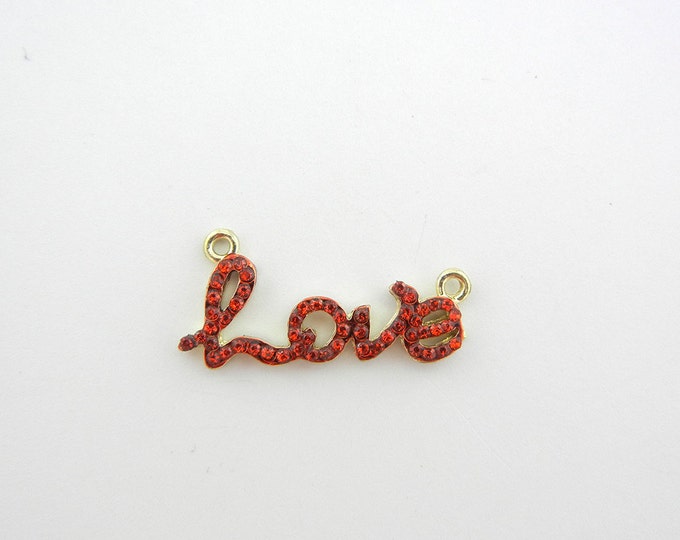 Gold-tone Red Rhinestone Love Word Pendant Double Link