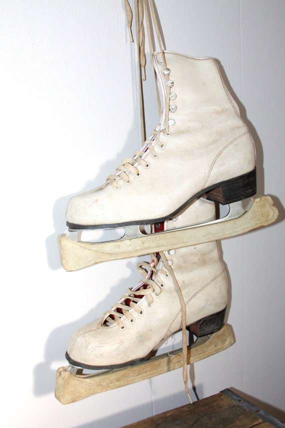 Vintage Ice Skates Retro White Ice Skates Winter by Fleaosophy