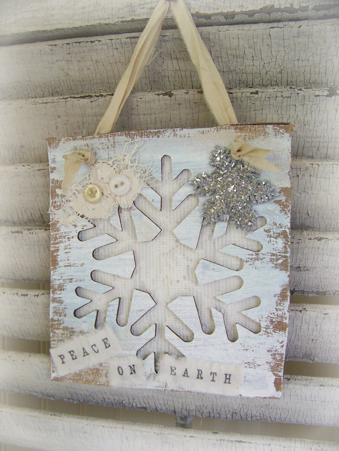 Handmade Christmas Snowflake Decoration Snowflake Ornament Vintage Mixed Media Snowflake Collage Vintage Christmas Decor Winter White