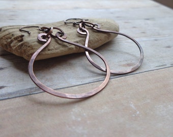 Organic Copper Earrings, Rustic Hammered Copper Earrings, Artisan Earrings, Earthy