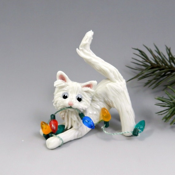 white cat angora christmas ornament figurine by themagicsleigh white cat angora christmas ornament figurine by themagicsleigh
