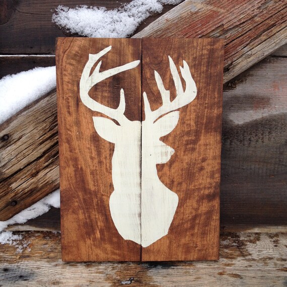Items similar to Deer Silhouette Rustic Wood Sign, Hand Painted Cream White, Distressed Rustic