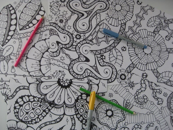 Items similar to Instant Download Doodle Coloring Pages - 5 Printable ...