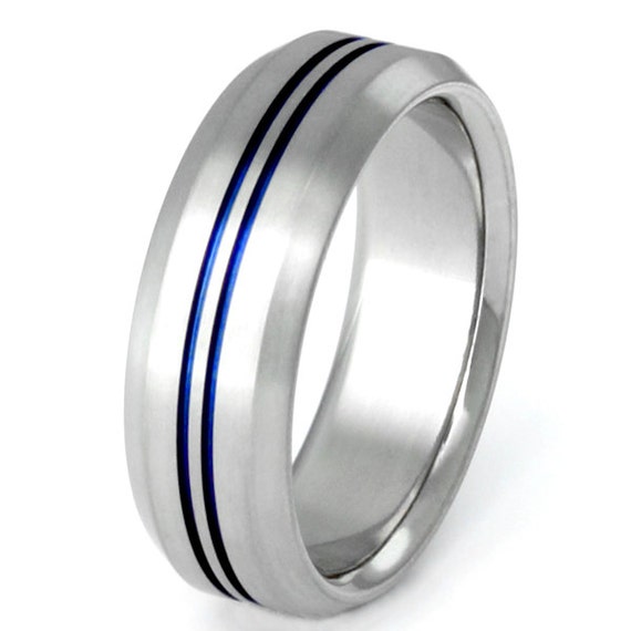 Thin Blue Line Titanium Band Wedding Band Custom Ring