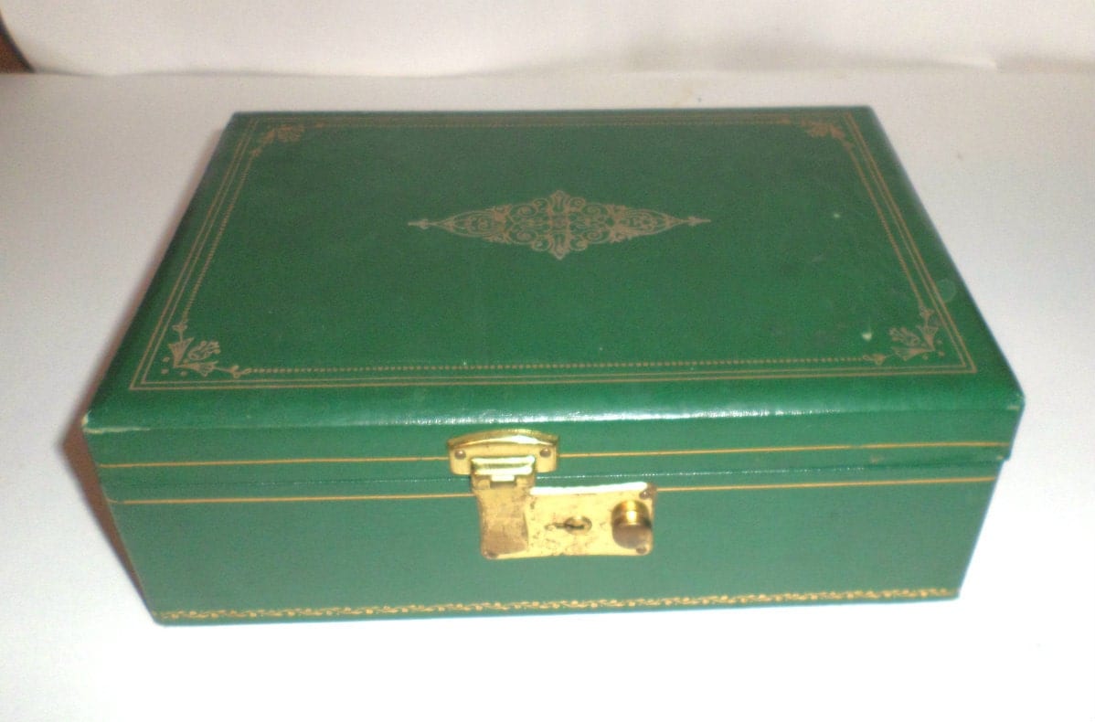 Green Vintage Jewelry Box Green Velvet Jewelry Box Jewelry