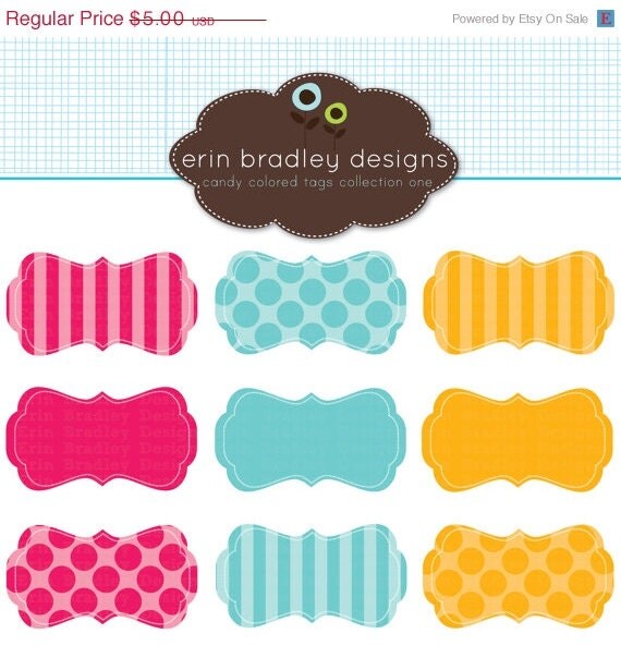 50% OFF SALE Scrapbooking Frames Clipart Clip Art in Red Blue Orange Polka Dots and Stripes Personal & Commercial Use Il_570xn
