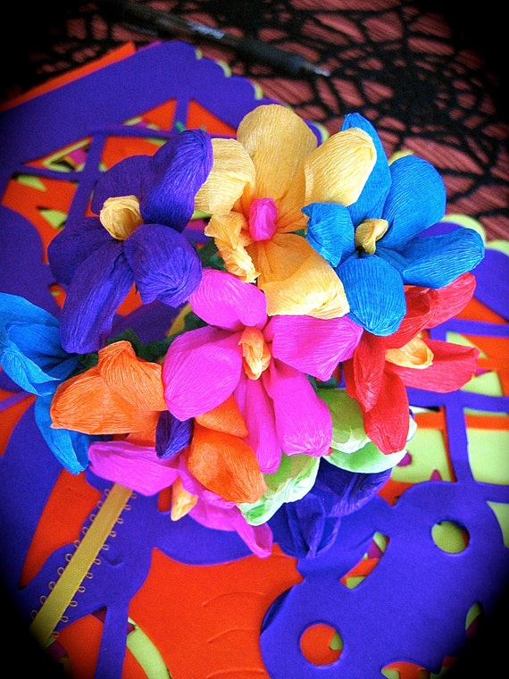 Small Colorful Mexican Paper Flower Bouquet of 10 Perfect