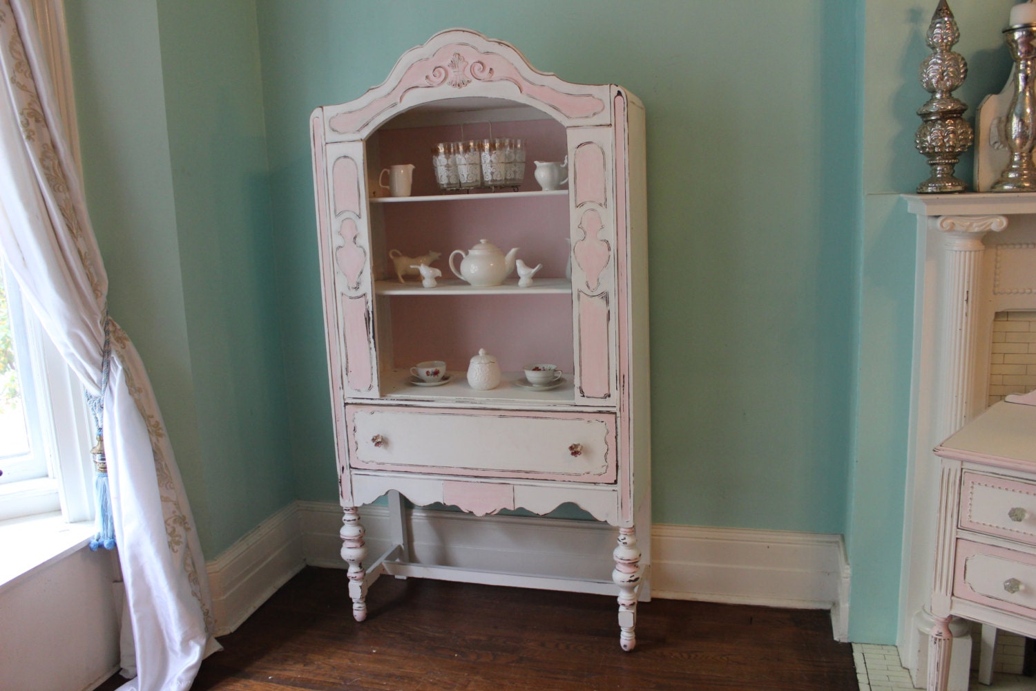 antique china cabinet pink white shabby by antique china cabinet pink white shabby by