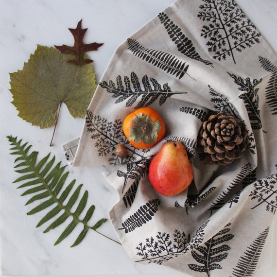 Ferns Tea Towel - Black