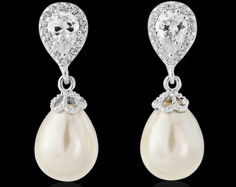 Wedding Jewellery Bridal pearl earrings pearl crystal drop wedding earrings 1930s vintage style crystal pearl drop wedding bridal earrings