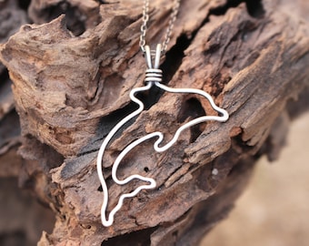 Dolphin Necklace, Sterling Silver, Wire Jewelry