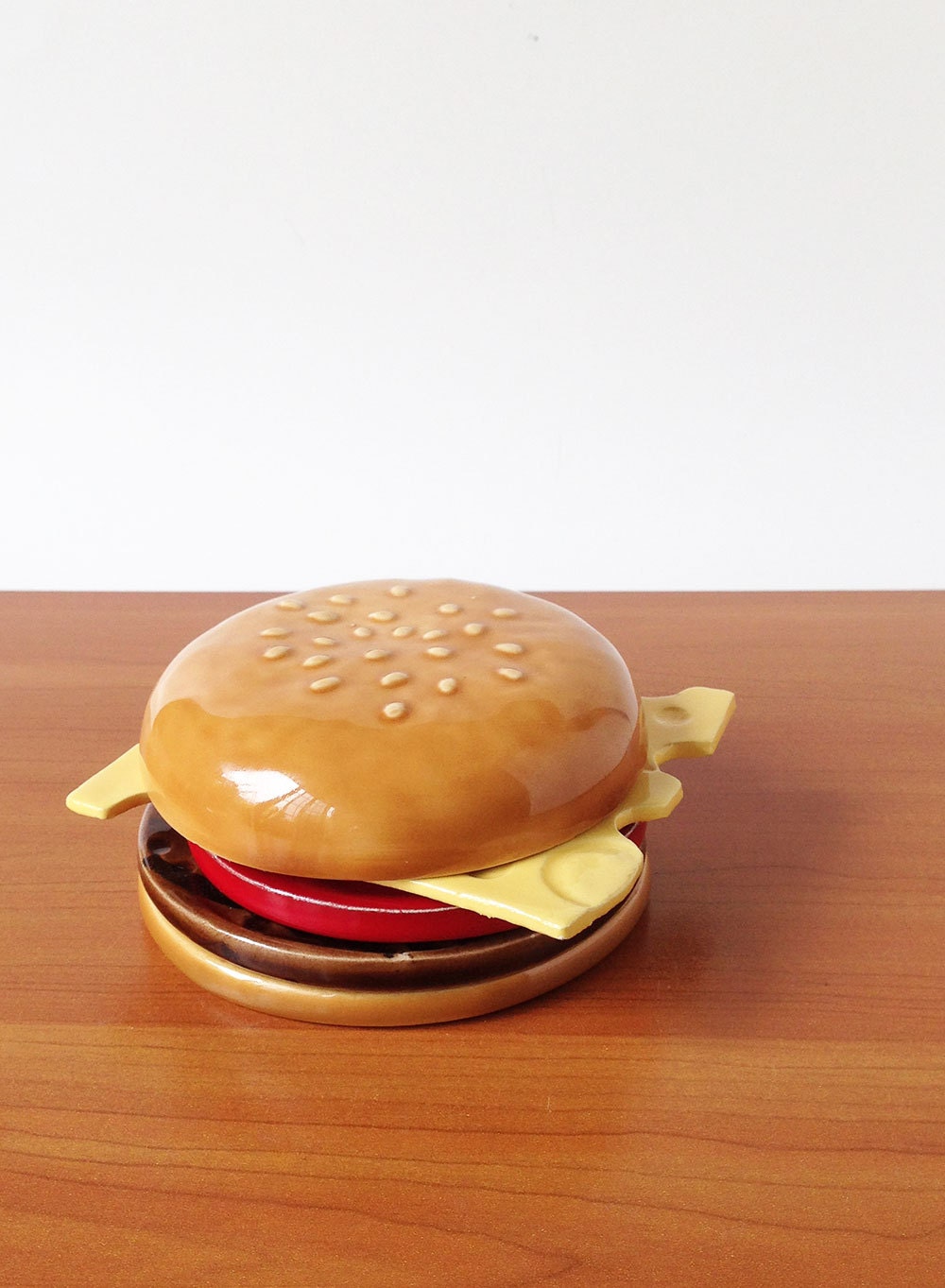 Vintage Cheeseburger Coaster Set Ceramic Kitsch Room Decor