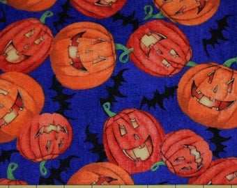 Fat Quarter Adorable Glowing Pumpkins / Jack o Lanterns Halloween Fabric