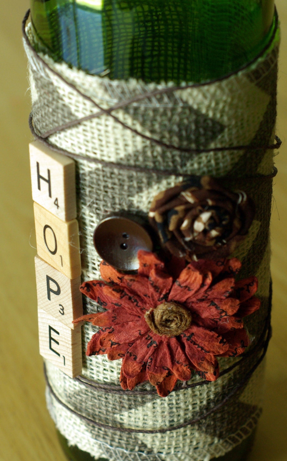 burlap wine bottle