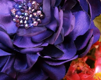 Dark Purple Colored Flower Brooch or Hair Clip
