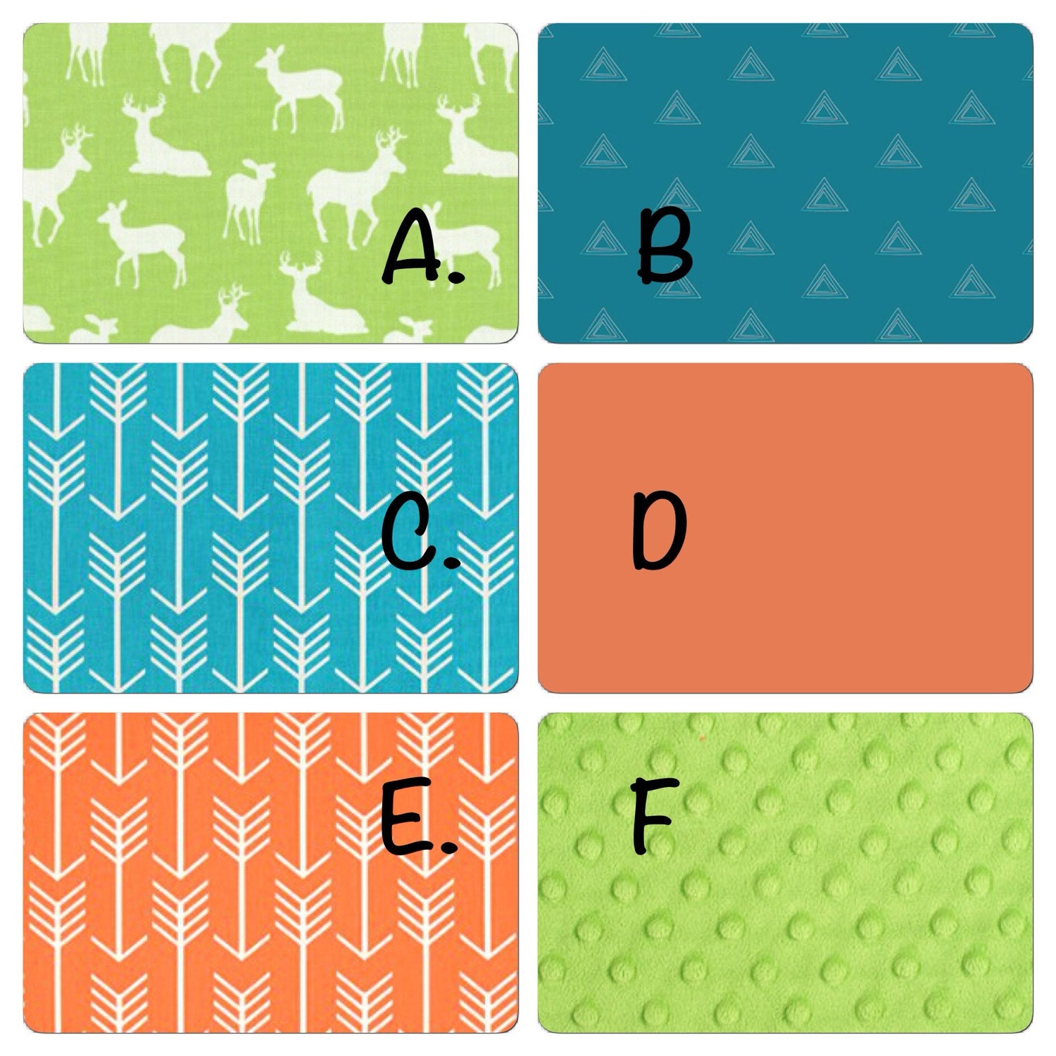 Teal Orange and Green Crib Bedding Set