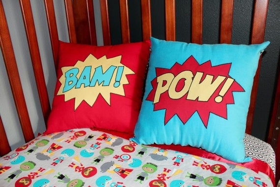 Superhero Pillow - POW! BAM! - comic book style word pillows