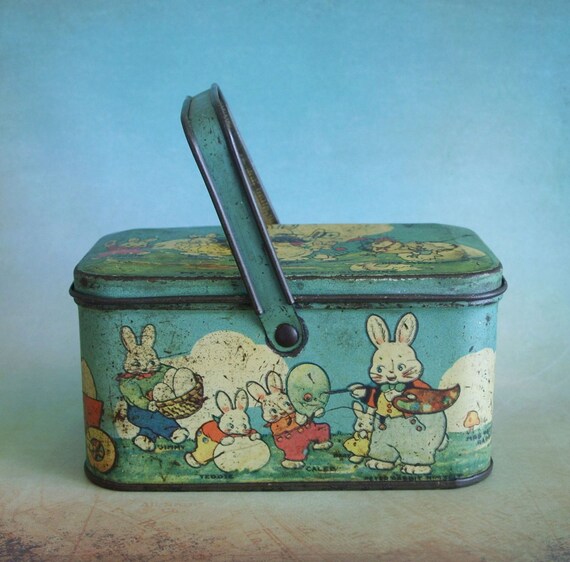 Vintage Tindeco Peter Rabbit Candy Tin Pail Easter Basket